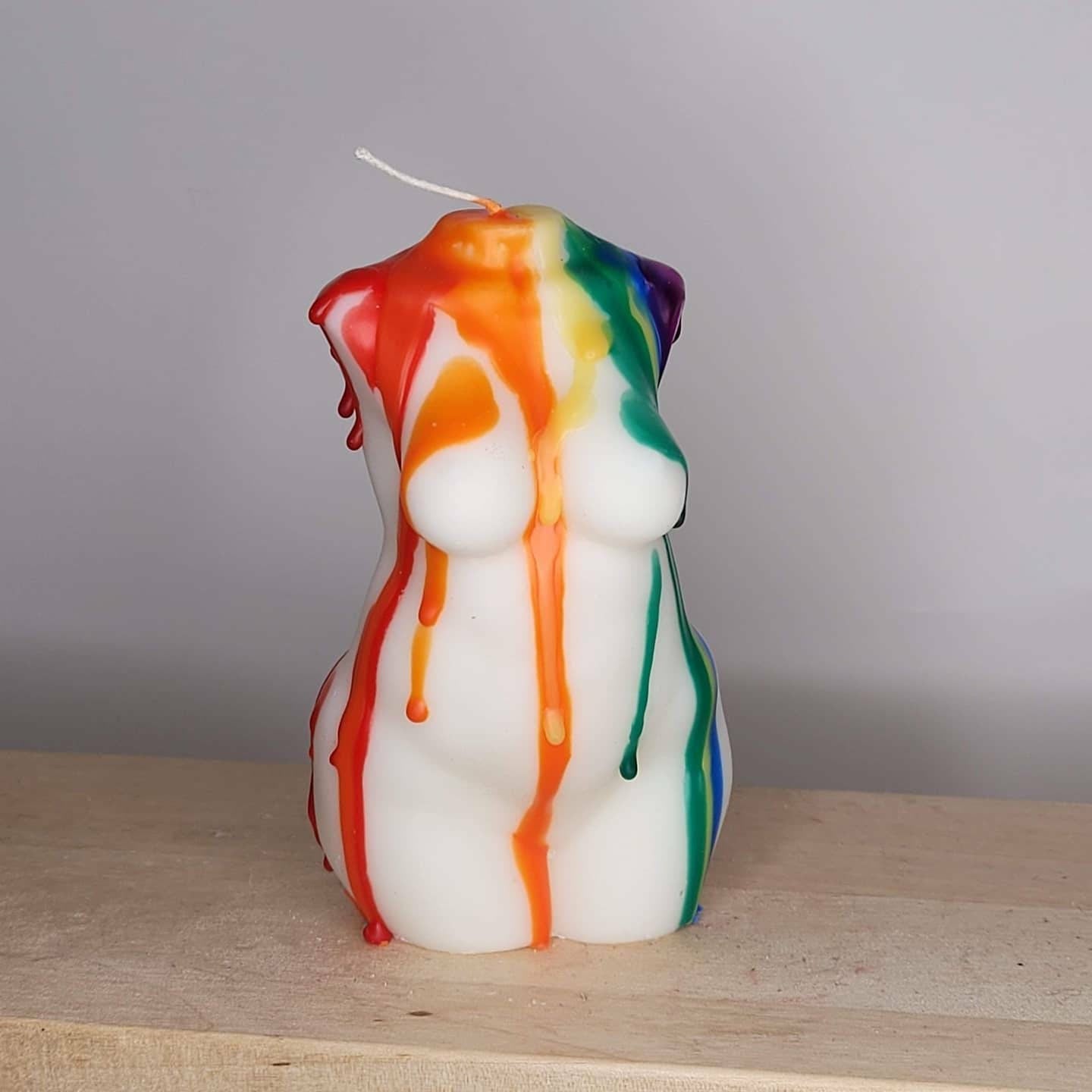 Large Curvy Rainbow Drizzle Torso Candle| Pride