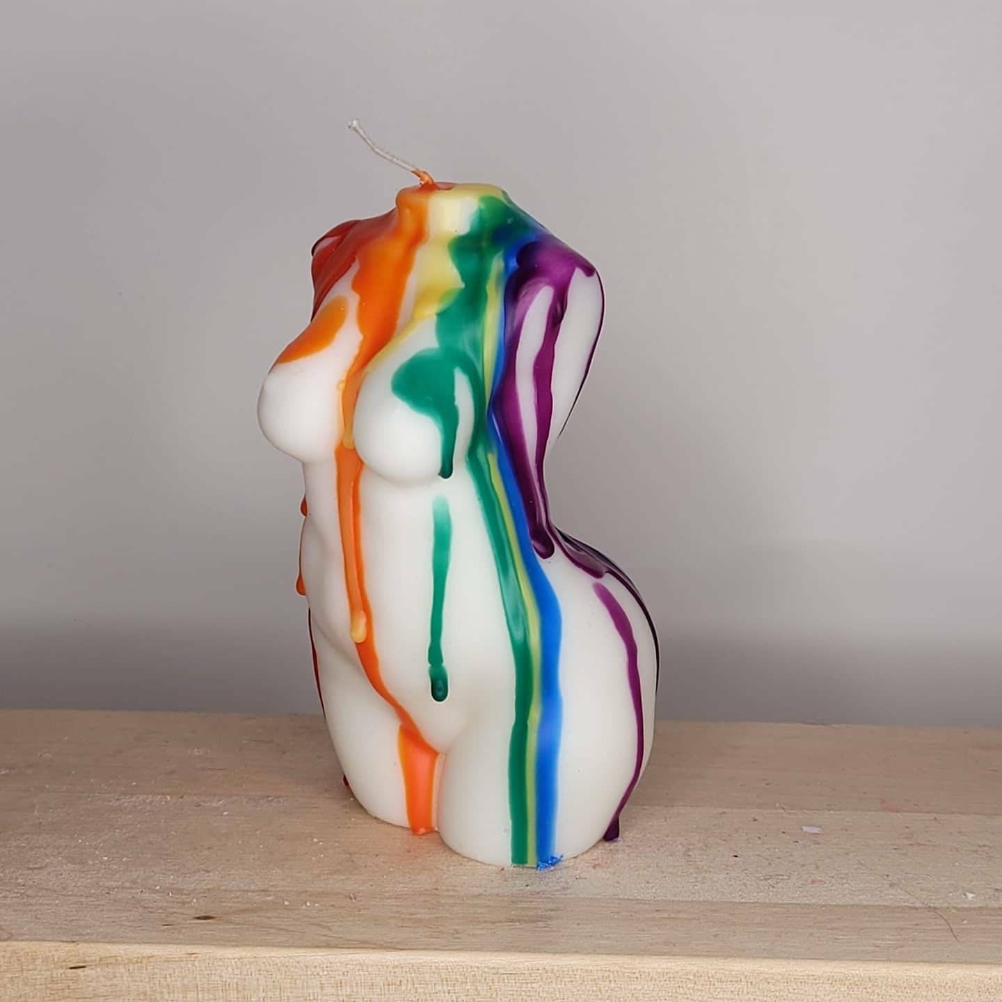 Large Curvy Rainbow Drizzle Torso Candle| Pride