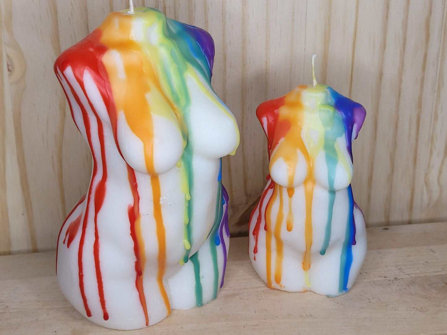 Large Curvy Rainbow Drizzle Torso Candle| Pride