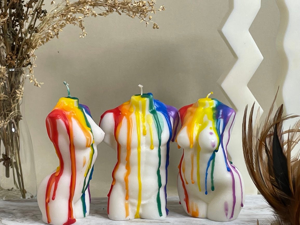 Large Curvy Rainbow Drizzle Torso Candle| Pride