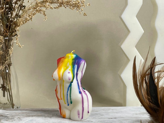 Large Curvy Rainbow Drizzle Torso Candle| Pride