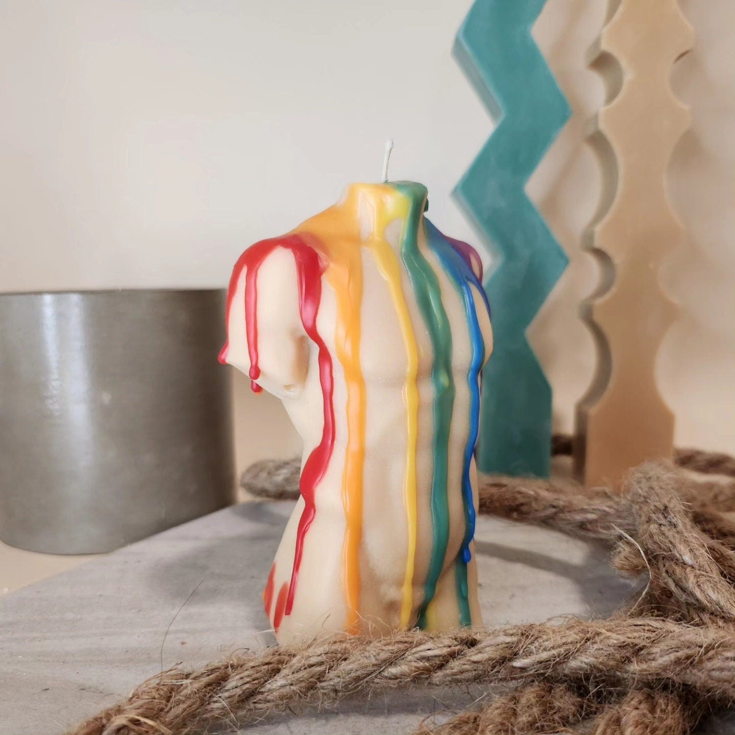 Male Rainbow Drizzle Torso Candle